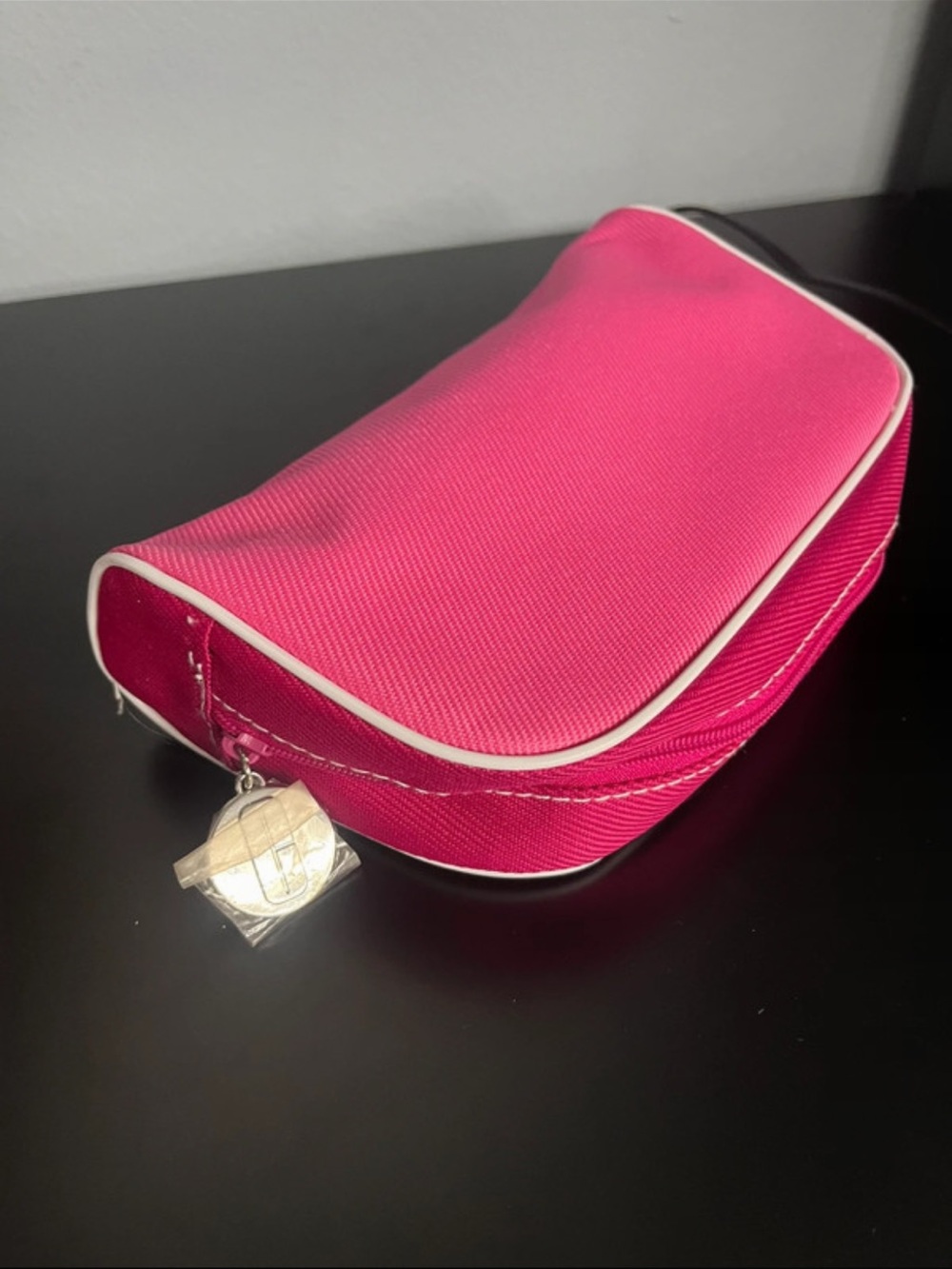 Clinique Bright Pink Cosmetic Case with White Trim